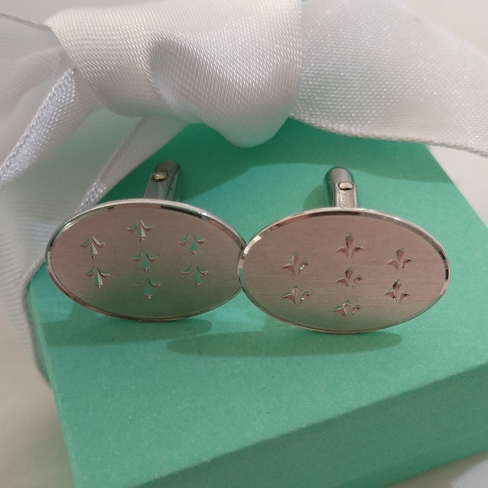 Vintage LaMode Sterling Silver Oval Etched Cuff Links cufflinks